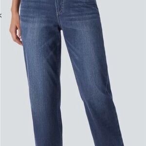 Halara Flex High Waisted Pockets Straight Leg Washed Casual Jeans
